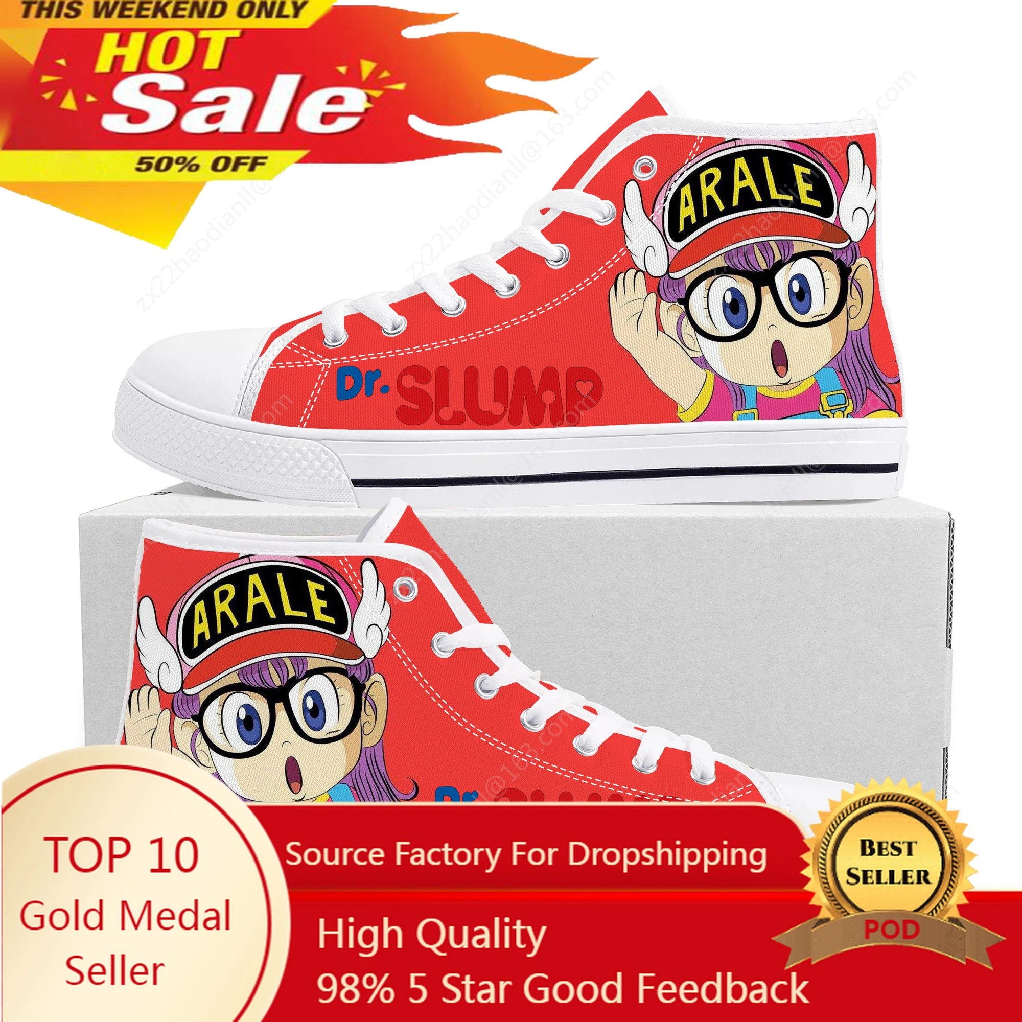 Hot Anime Cartoon Arale Dr Slump High Top Sneakers High Quality Mens Womens Canvas Sneaker Casual Couple Shoes Custom Shoe