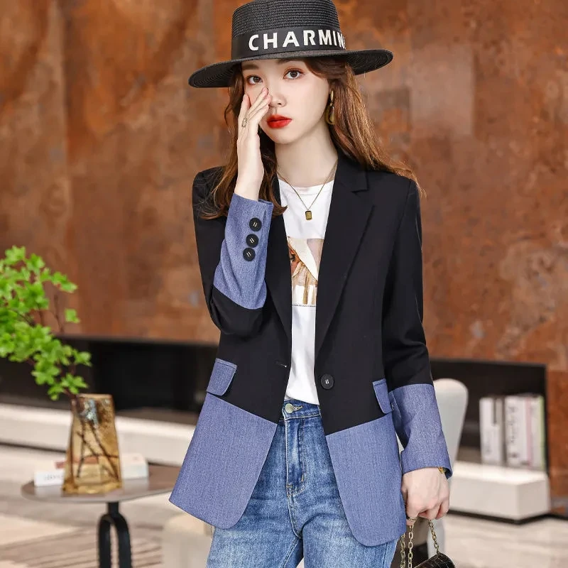 

Suit Women's Coat Spring Autumn 2022New Fashion Korean Plicing Long Sleeve Blazers Woman Jacket Casual Office Ladies Blazer Tops