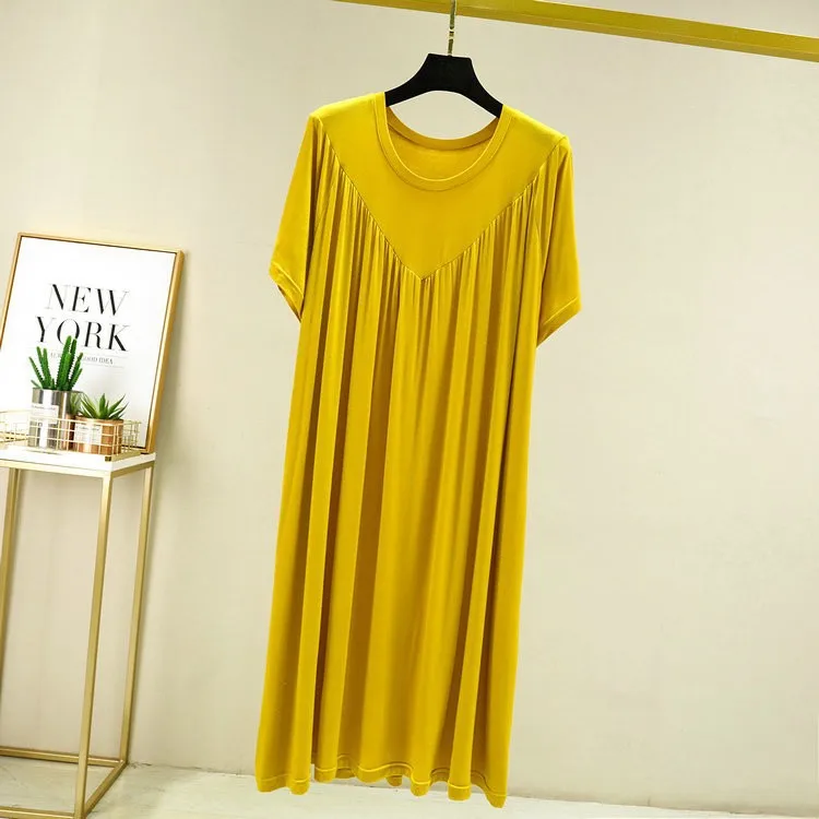 JIAYAN Summer Nightgown Thin Modal Loose Large Size Dress Solid Color Sleep Shirts Women's Pleated A-line Pajama