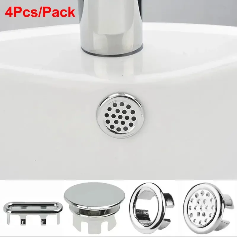4Pcs Kitchen Bathroom Basin Circular Overflow Drain Cover Decoration Bathtub Sink Hole Overflow Hollow Washbasin Overflow Drain Cover