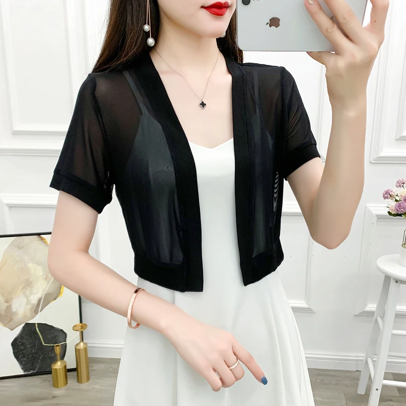 Wedding Shawl Short Sleeve Wedding Party Jacket Black White Prom Evening Shrugs For Women Bolero Tulle Bridesmaid Wedding Jacket Cape Dress