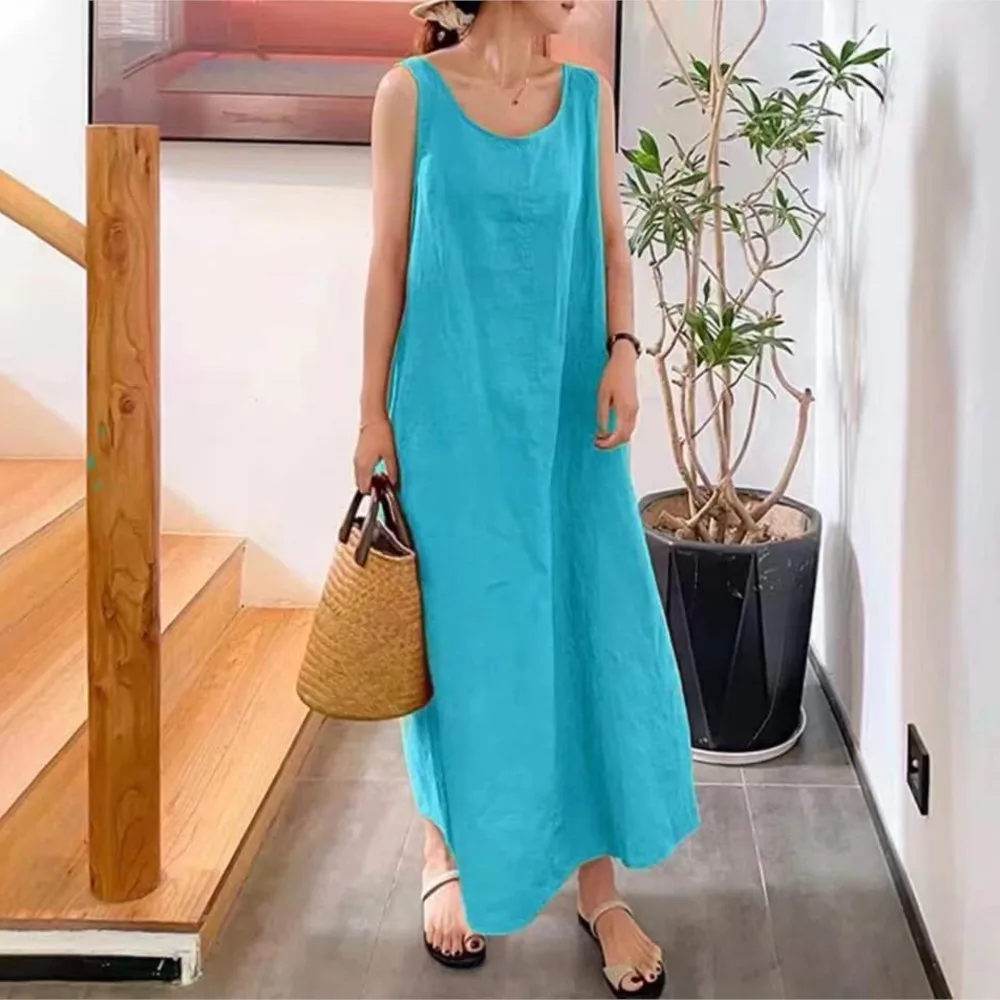 SimpleFun Prendisole da donna Estate 2022 Maglietta senza maniche Abito a tunica allentato Floreale Blu, S