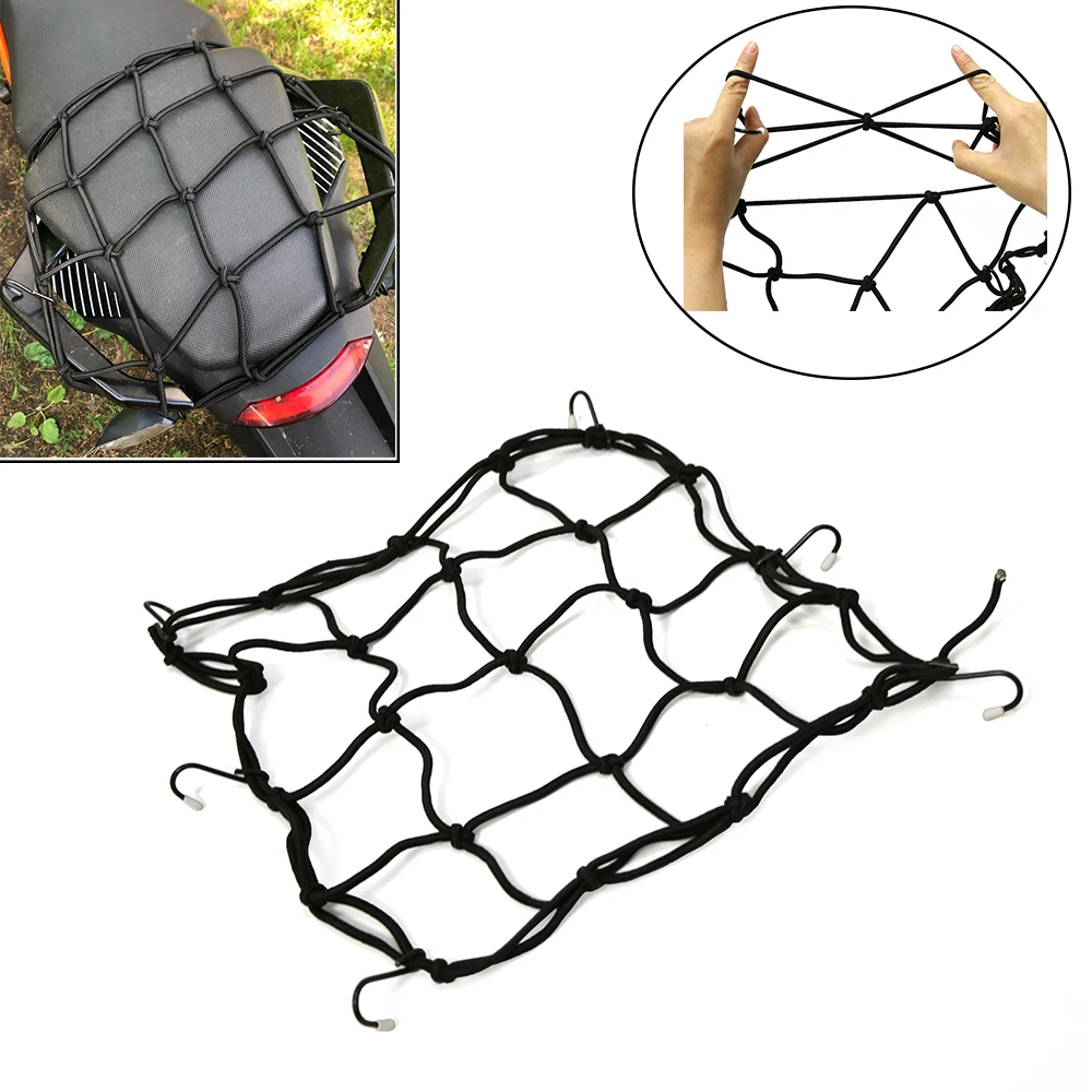 

Universal Motorcycle Luggage Net Bike 6 Hooks Hold Down Fuel Tank Motorbike Helmet Mesh Web Bungee Black Cargo Net Car Styling