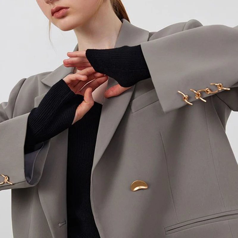 2023 Spring Autumn New Solid Color V-Neck Long Sleeve Button Suit Women Temperament Casual Loose Office Lady All-match Outwear