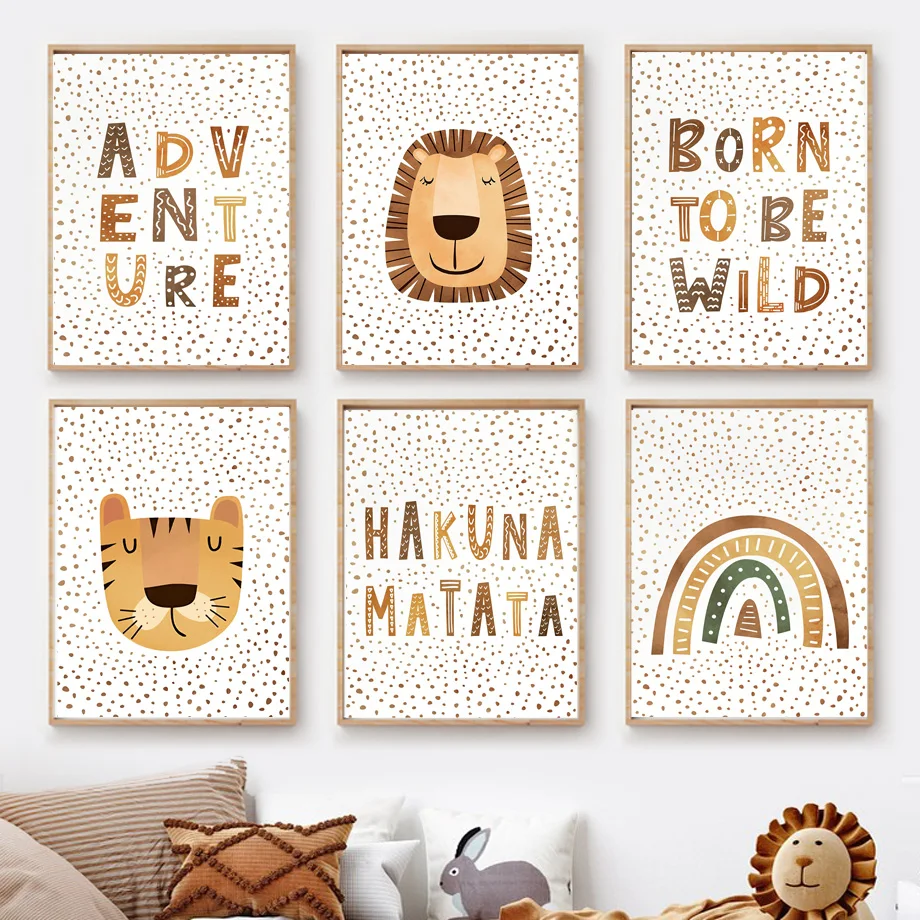

Boho Canvas Paintings for Kids Room, Cute Lion, Tiger, Avatar, Rainbow Quote, Baby Wall Art, Pictures Decor, Nursery Prints