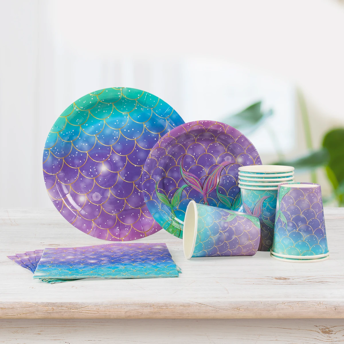 

Mermaid Theme Party Disposable Tableware Little Mermaid Happy Birthday Party Decoration Baby Shower Under The Sea Party Decor
