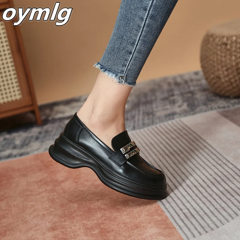2023 New Thick Sole Matsuke Small Leather Shoes Women's College Style One Step Thick Heel Versatile Lefu Shoes Casual Shoes