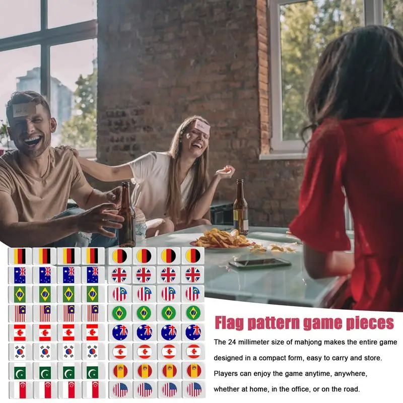 Flag Mahjong Set 64PCS Game Blocks Mahjong Sets Game Blocks Mahjong Sets For Party Seaside Escape Game Tiles Flag Pattern Tile 2