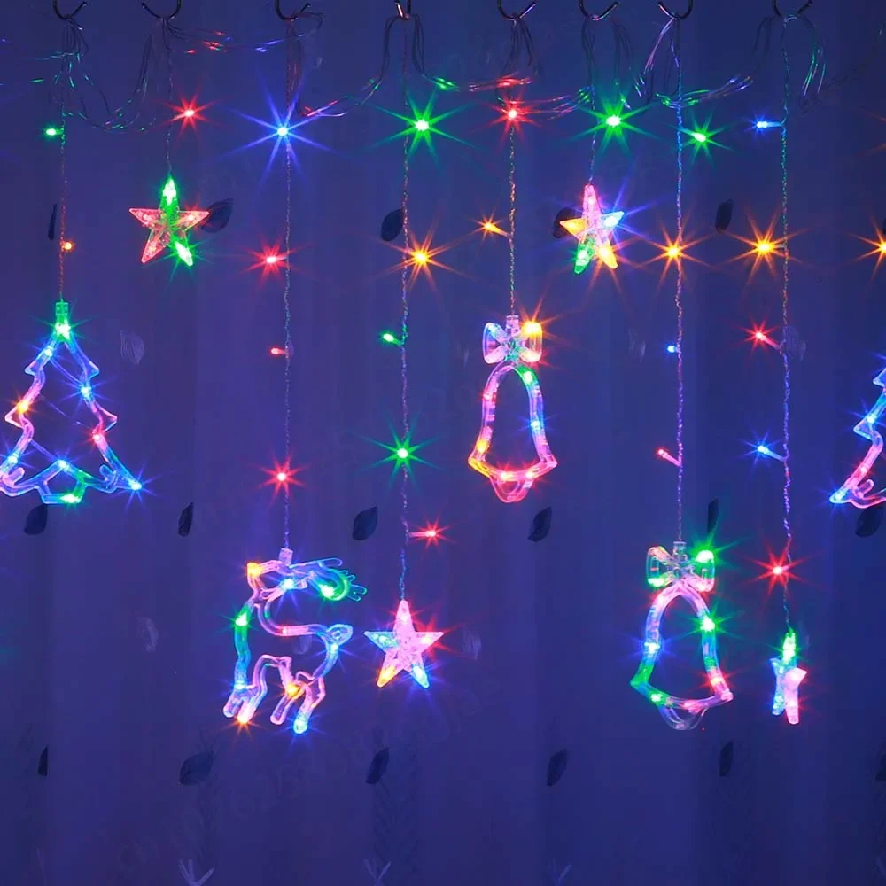 LED Curtain Christmas Lights Deer Bell Star Garland Fairy String Lights New Year Decoration For Wedding Party Holiday 2025_voghion.com