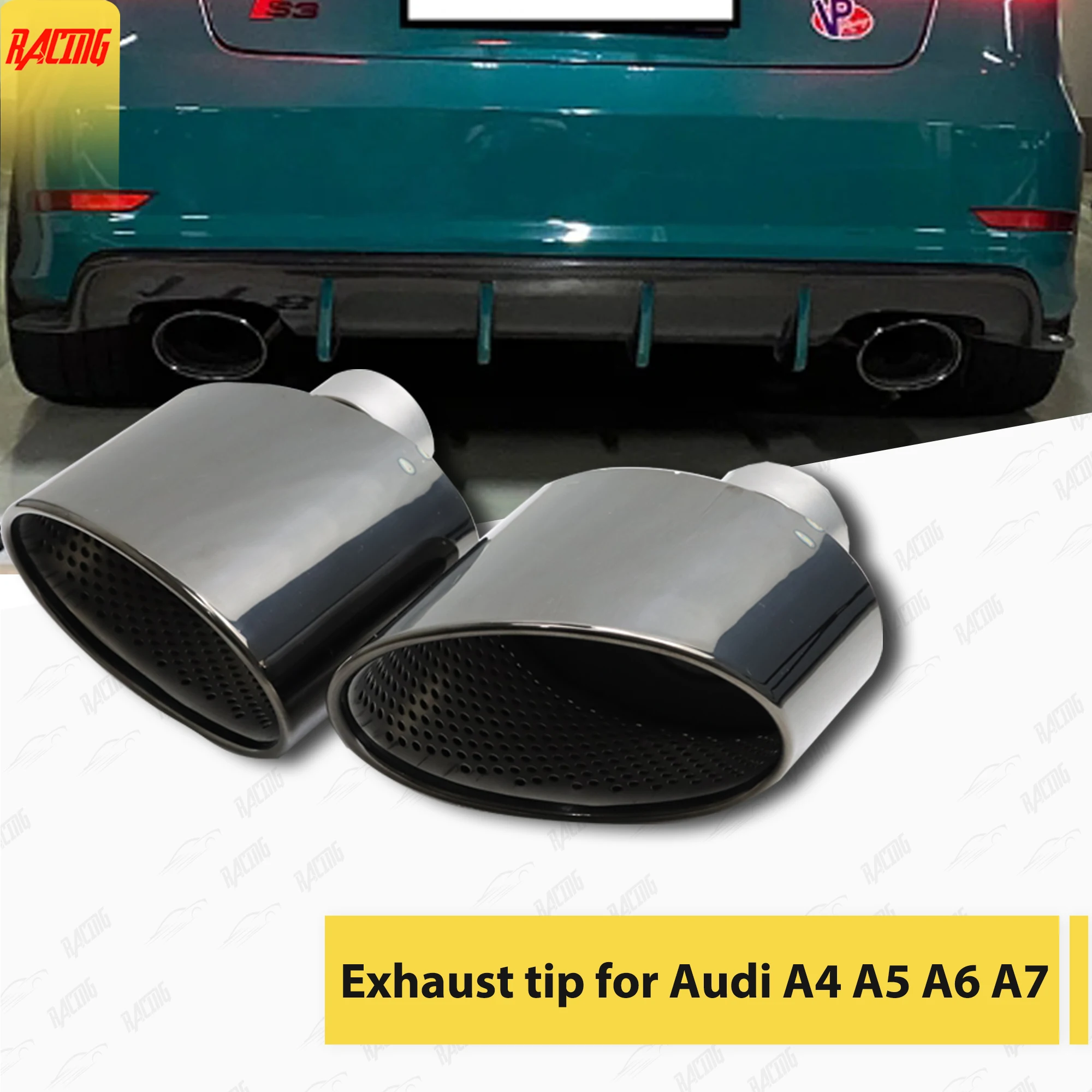 

1 Pair Upgrade Exhaust Tip For Audi A4 A5 A6 A7 Up To RS4 RS5 RS6 RS7 Stainless Steel Muffler For Audi Tailpipe Modify