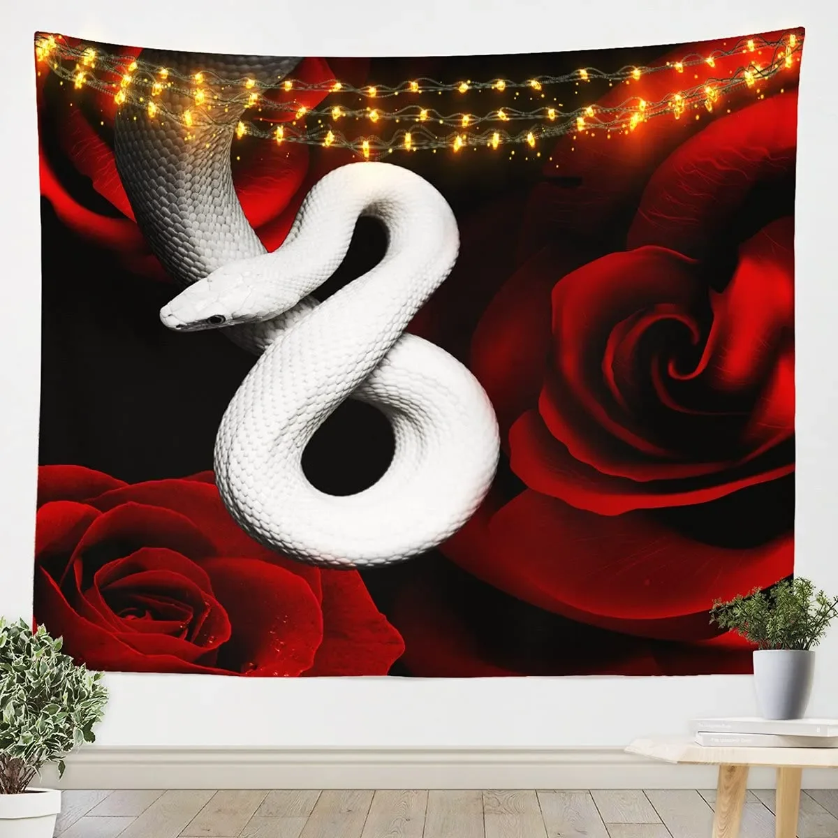 

Red Rose Flowers Tapestry White Snake Tapestries Romantic Wall Hangings Art Flower of Love GiftS for Bedroom Decor Living Room