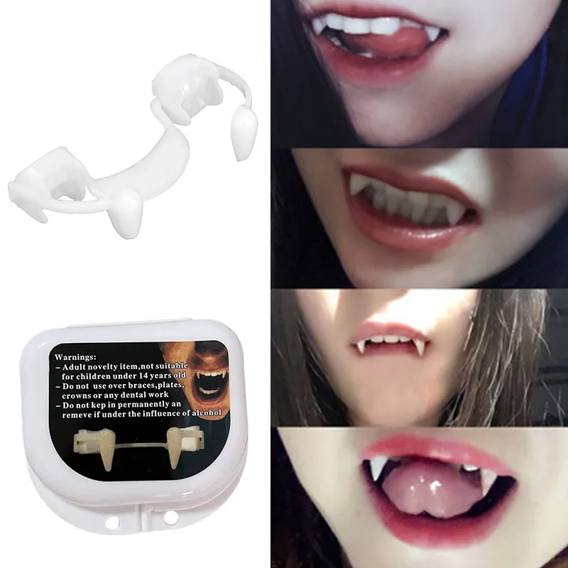 Retrátil Vampiro Dentaduras Dentes Falsos, adereços Cosplay,