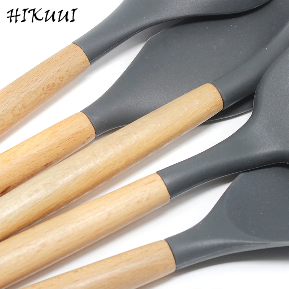 9 Styles Retail Silicone Cooking Tools Silicone Wooden Handle Spoon Spatula Shovel Nonstick Cookware Kitchen Baking Gadgets