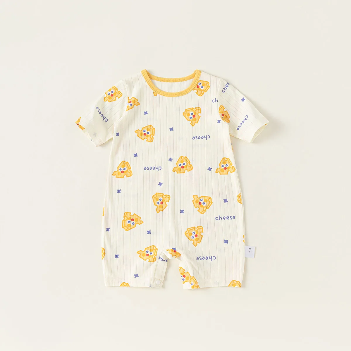 

Summer Korean 2024 Baby Boys Bodysuit Cartoon Cheese Letter Print Cotton Short Sleeve Newborn Boys Romper Infant Boys Jumpsuit