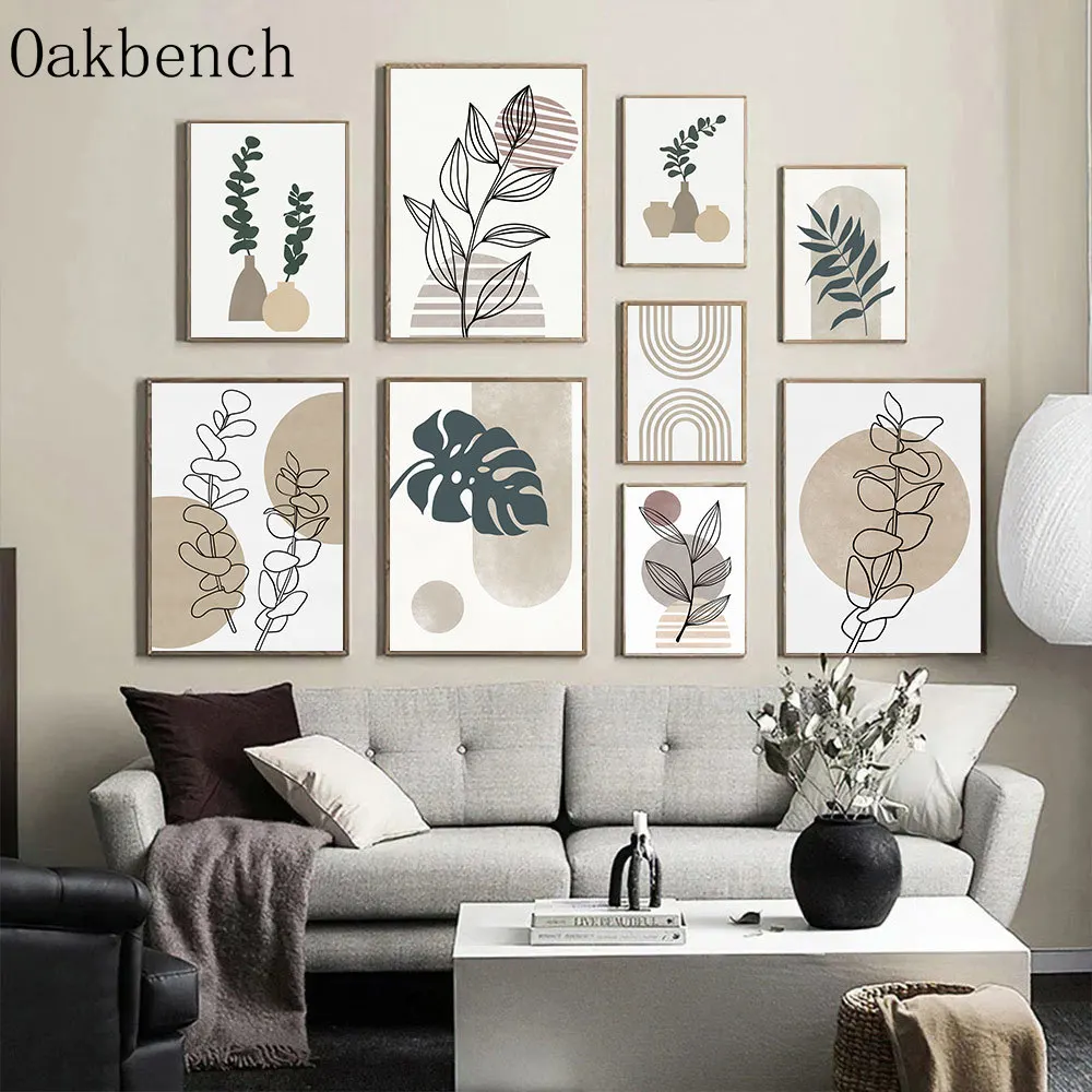 

Бохо художественные принты абстрактные линии холст живопись ваза цветочный принт картины листья живопись плакат Скандинавское искусство