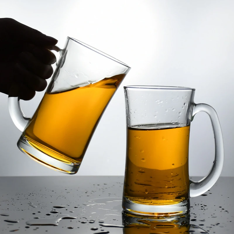 360ml Classic Style Wheat Beer Glass Household Drinkware Heat Resistant Tea Cup with Handle Transparent Juice Milk Water Mugs