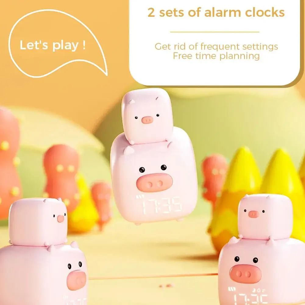 

Digital Alarm Clock Night Light Cute Pig APP Control Desktop Table Alarm Clock Music LED Clock Wake Bedside Alarm Clock For H5C9