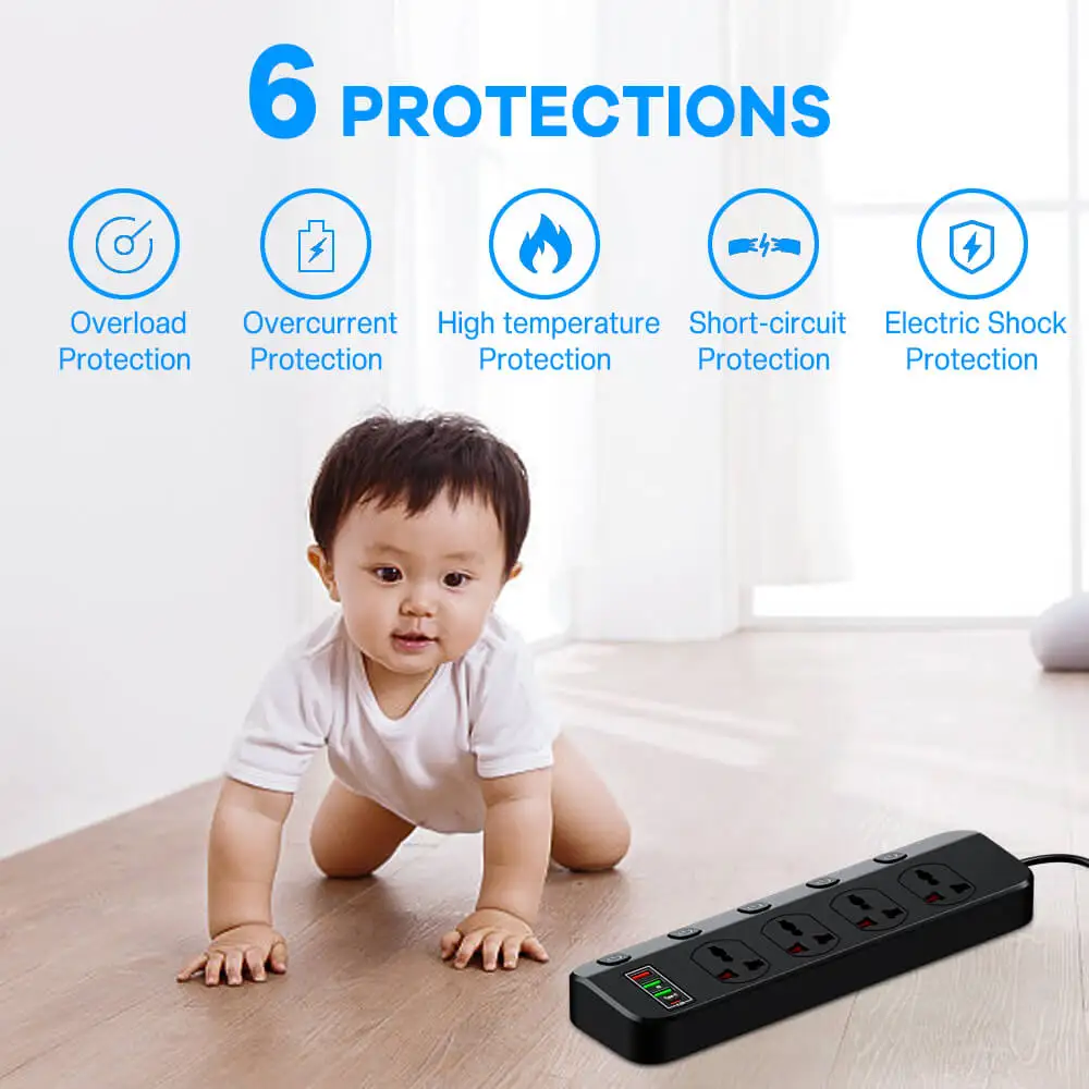 Rede Filtro Power Strip 2500w com Soquete Universal Múltiplo Usb e Swich ue Eua Reino Unido Plug Soquete Extensão Cabo para Casa - Image 2