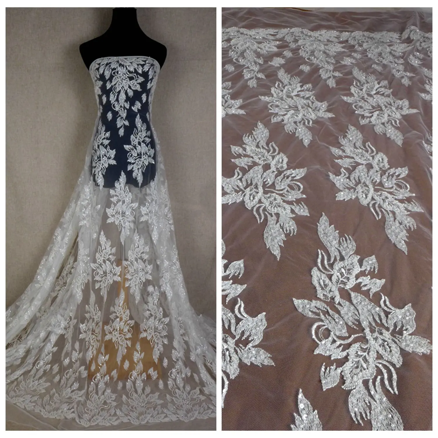 

La Belleza nice bridal lace,sequins beads embroidery lace ,can be cut wedding dress lace fabric 51'' width 1 yard