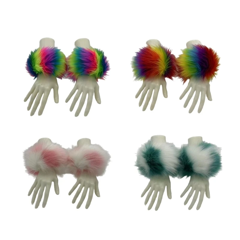 

MXMB Women Faux Furs Cuffs Wristband Winter Warmer Arm Wrist Sleeve Plush Gloves