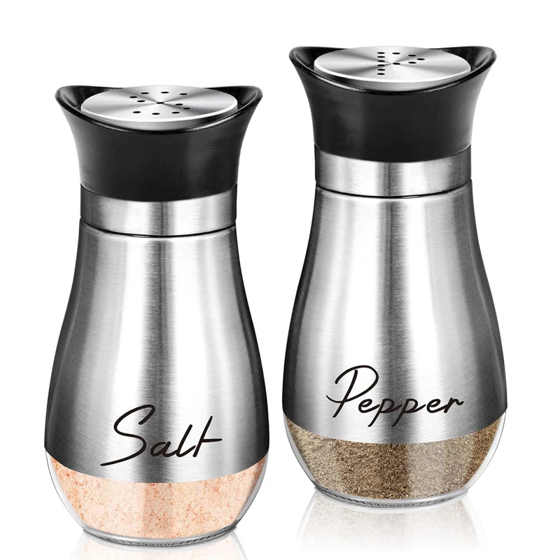 

Salt and Pepper Shakers Glass Bottom Salt Pepper Shaker with 304 Stainless Steel Lid for Kitchen Gadgets Cooking Table ,Silver