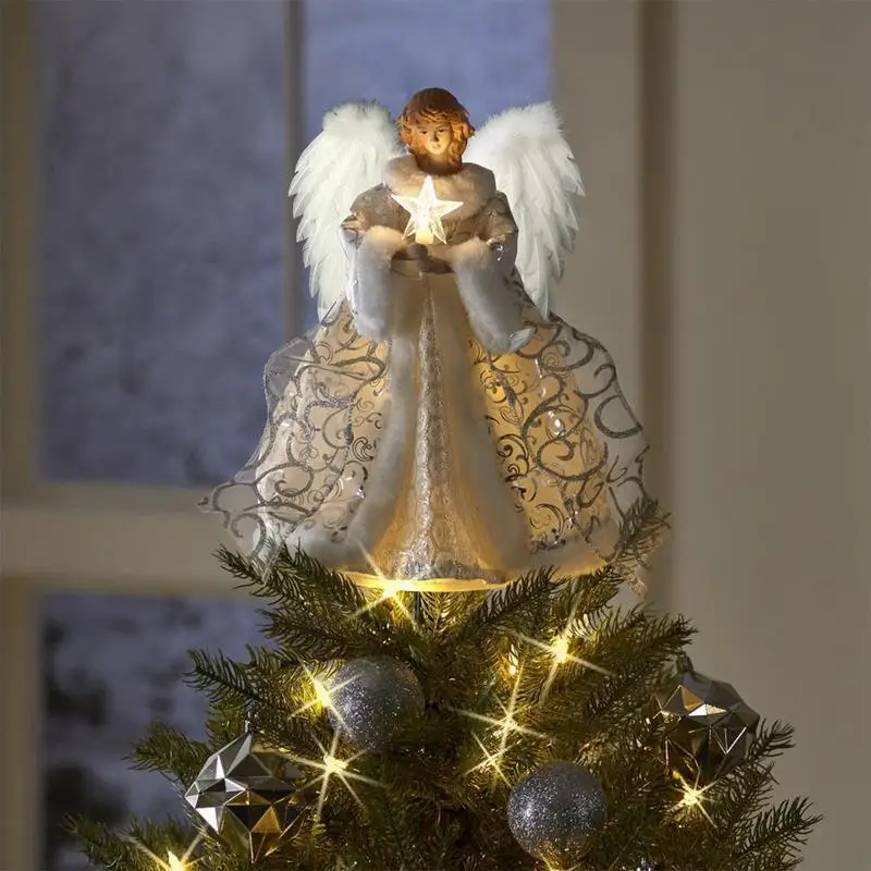 Christmas Tree Angel Decoration With Light String Christmas Tree Top Angel Pendant Tree Topper LED Glowing DecoFor Christmas