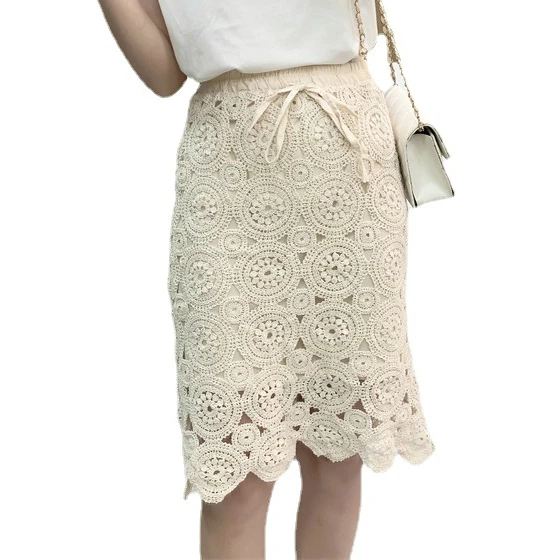 

hook hollow out lace skirts women summer fashion holiday skirts woman knee length lace skirt