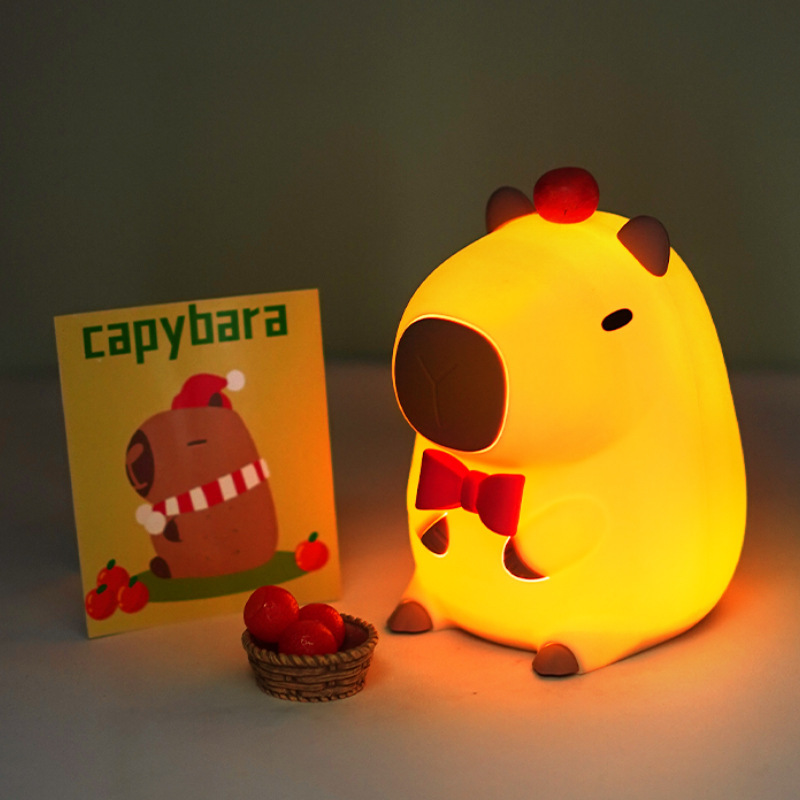 Adorkable Silicone LED Capybara Night Light Animal Lamp Touch Sensor Nightlight Children Kid Bedside Bedroom Decor Birthday Gift