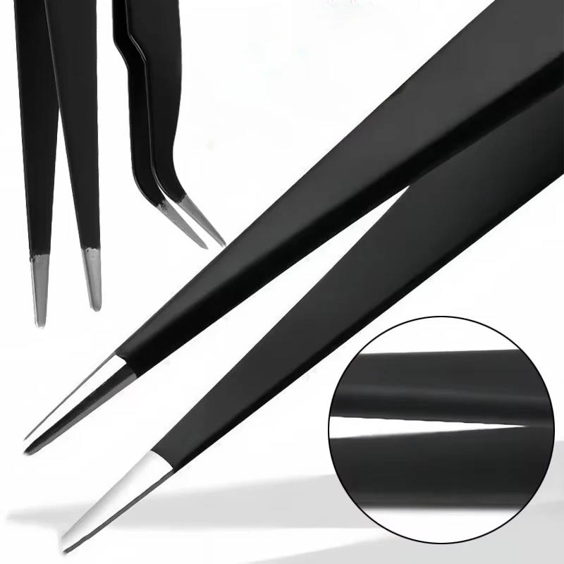 2PCS Precision Eyelash Tweezer Anti-Static Stainless Steel Tweezers Professional Lash Extension Nail Rhinestone Decoration Tools 3