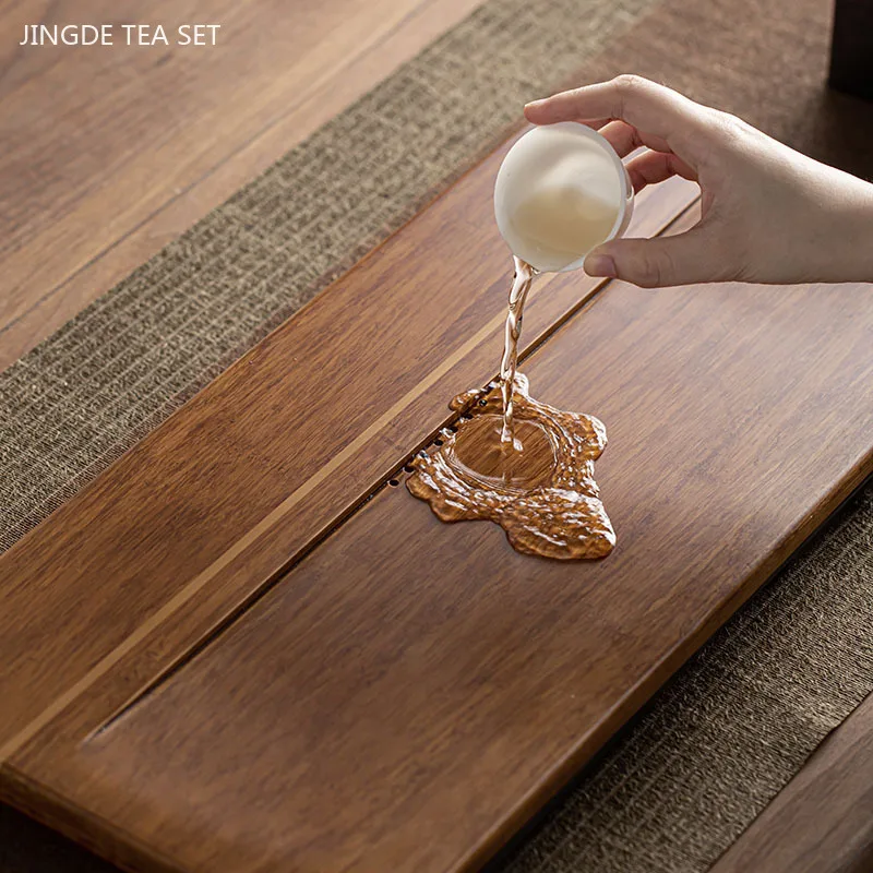 Household Bamboo Tray Creative Drawer Type Water Storage Tea Table Teaware Storage Trays Decorative Chinese Tea Accessories