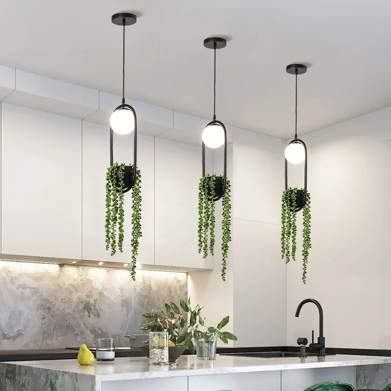 

New Nordic Retro Plant Pendant Light Iron Art Creative Green Grass LED Lamp for Dining Room Aisle Cafe Home Decoration Fixtures