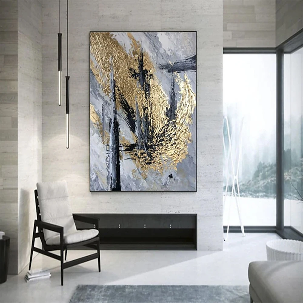 

Hand Painted Abstract Gold Texture Oil Painting Wall Art Canvas Painting for Living Room Hallway Bedroom Luxurious Decorative