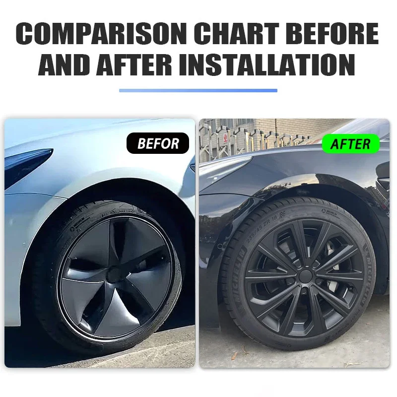 자동차 교체용 허브캡 풀 림 커버, 테슬라 모델 3 2018-2023 용 액세서리, 성능 18 인치 휠 캡, 4 개