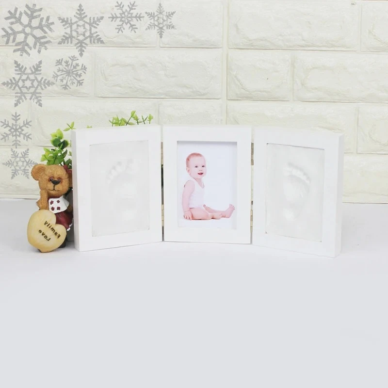 New Baby Hand&Foot Print Hands Feet Mold Maker Bebe Baby Photo Frame With Cover Fingerprint Mud Set Baby Growth Memorial Gift