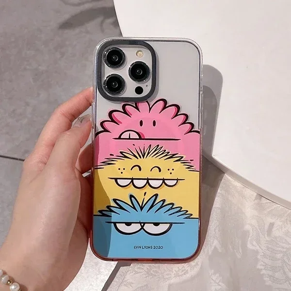 

Girl Cartoon Monster Pink Gradient Transparent Border iPhone 13 14 15 Pro Max Case with MagSafe