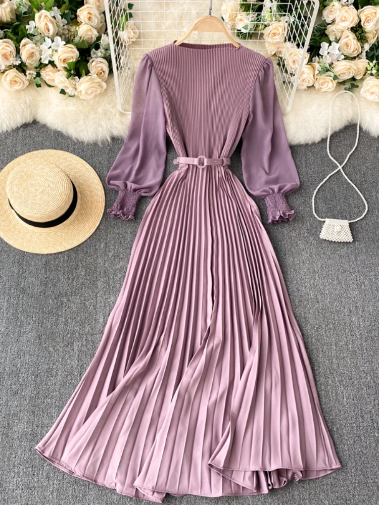 

High Quality and Elegant Summer Dress, Spring Long Sleeved Pleated Temperament, Office Long Dress, Women's Fashionable New Party