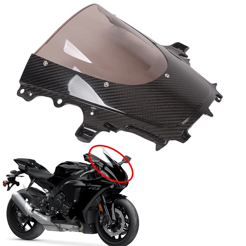 New 100% Carbon Fiber Motorcycle Windshield Front Fairing Screen With Smoke Glass For Yamaha Yzf-R1 R1 2020 2021 2022