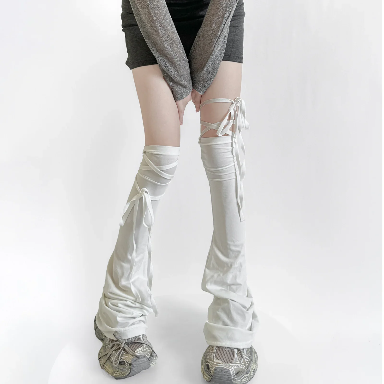 Y2k Women Leg Warmer Soft Solid Color Over The Knee Tie-up Thigh-high Leg Warmers Socks for Party Street