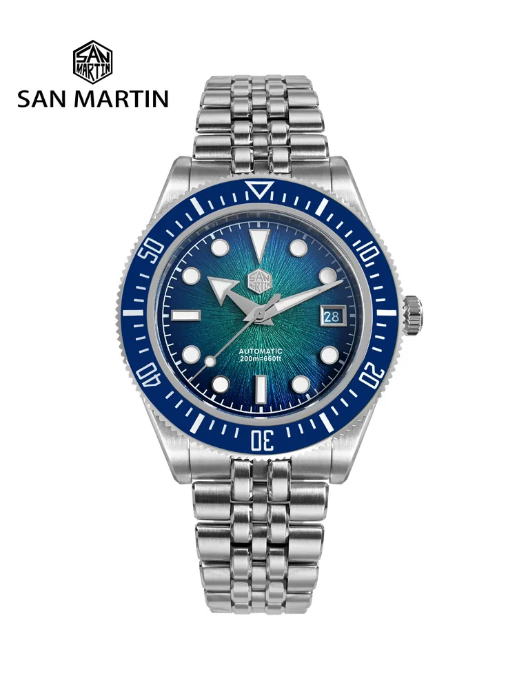San Martin 40mm Men's Luxury Diver Watch Miyota 9015 Enamel Sunburst Dial Automatic Mechanical Wristwatch Waterproof 200m SN0148