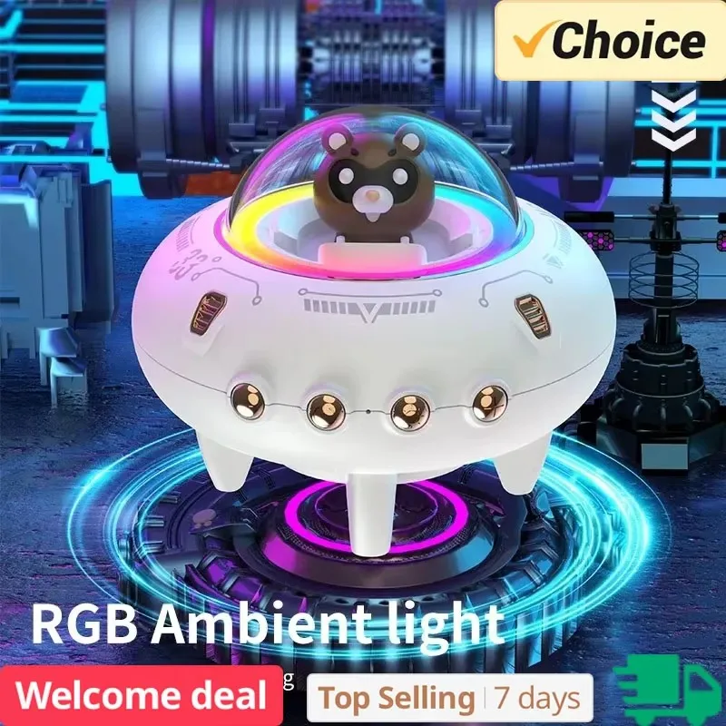 Mini Computer Speaker Portable Bluetooth Speaker RGB LED Light UFO Spaceship Audio Wireless Support TF