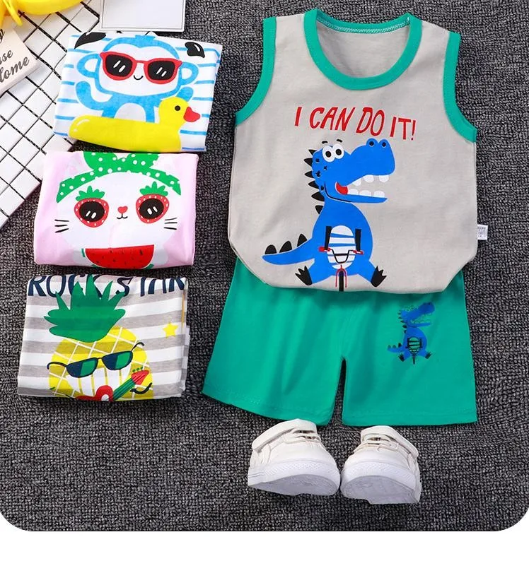 Print Dinosaur Baby Boys Vest Sets Summer Casual Sports Suit Kids Clothing Sleeveless T Shorts 2 Piece Set Toddler Girls Outfits Baby Clothing Set for girl