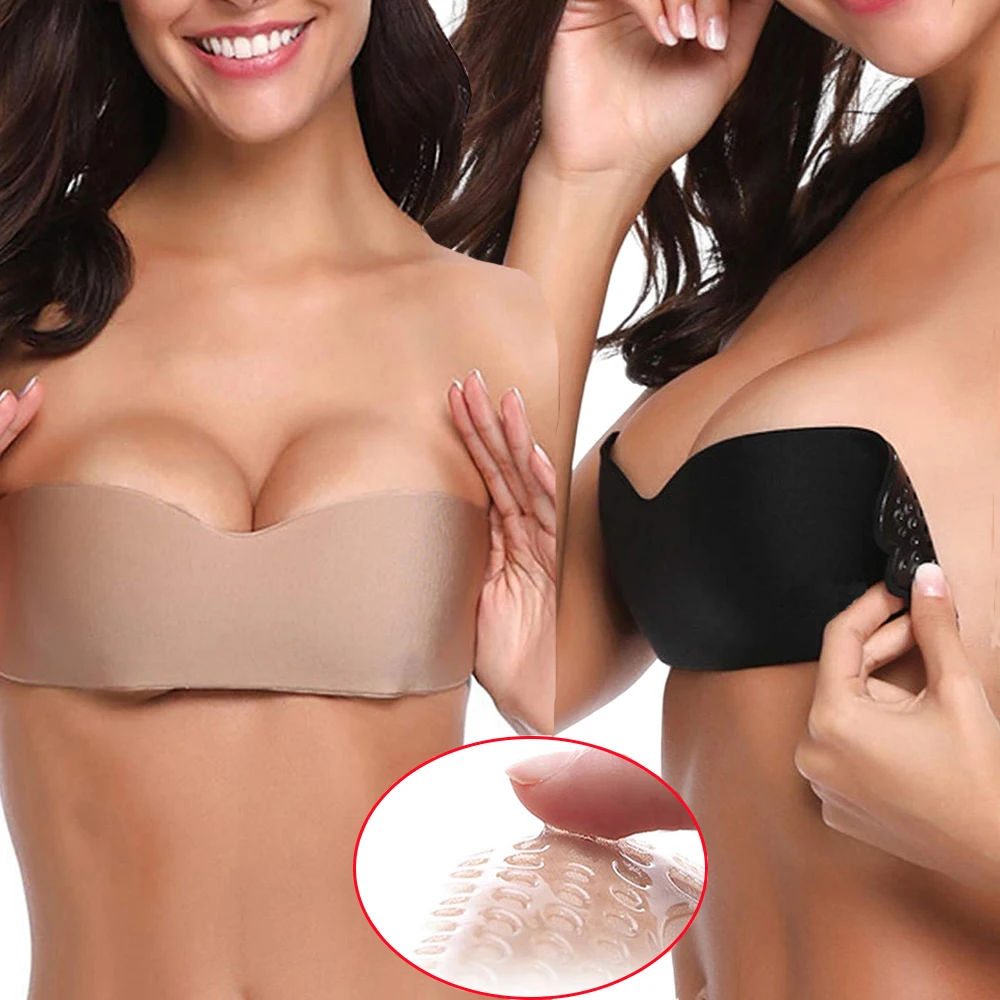 

Women Self Adhesive Strapless Bra Blackless Solid Color Bra Stick Gel Silicone Push Up Women's Sexy Underwear Invisible Bra