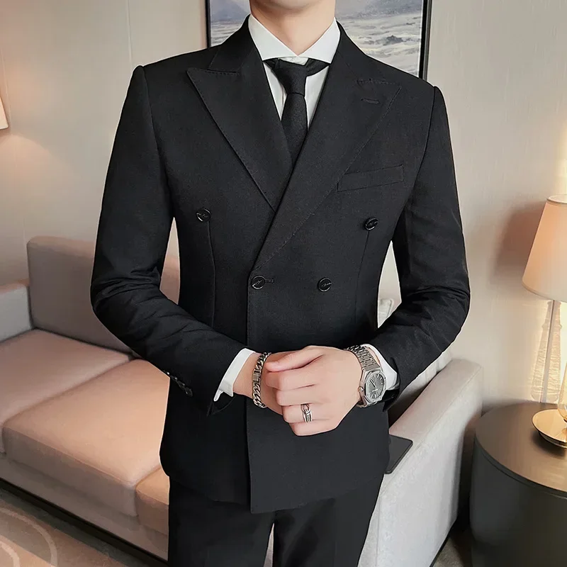 

2023 New Men's Formal blazer jacket Lapel Flat Slim Fit Casual Gentleman khaki Men Double Breasted Wedding men blazer jacket