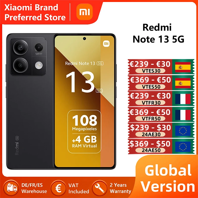 Versione Globale Xiaomi Redmi Note 13 5G Nfc 108Mp Fotocamera 6Nm Dimensity 6080 Smartphone 33W Ricarica Display Amoled 6.67 ''120Hz