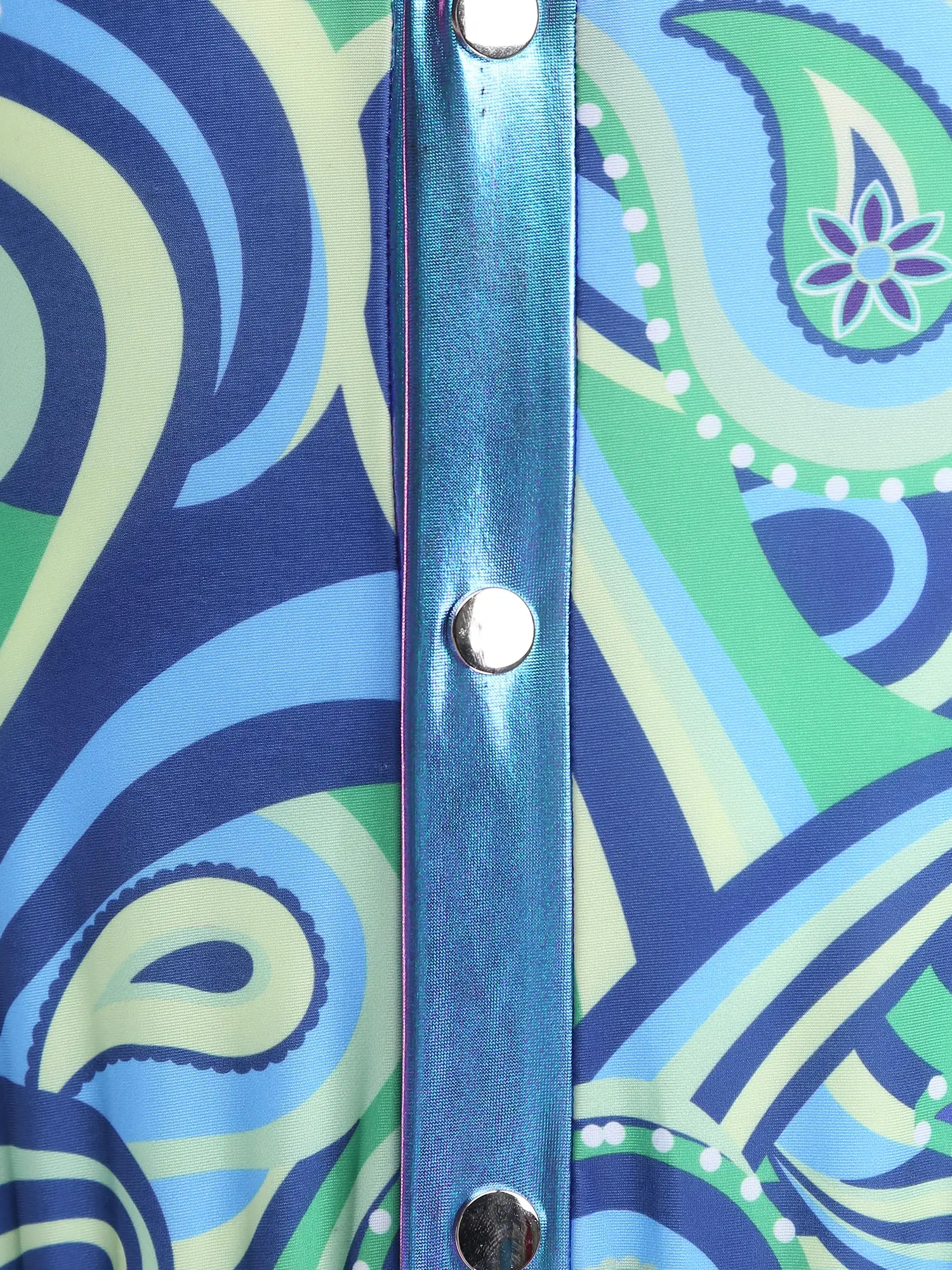 Men Halloween 70-80s Disco Hippie Cosplay Performance Costume Flare Sleeve Printed Metallic Shiny Bell-Bottom Jumpsuit Clubwear - 4