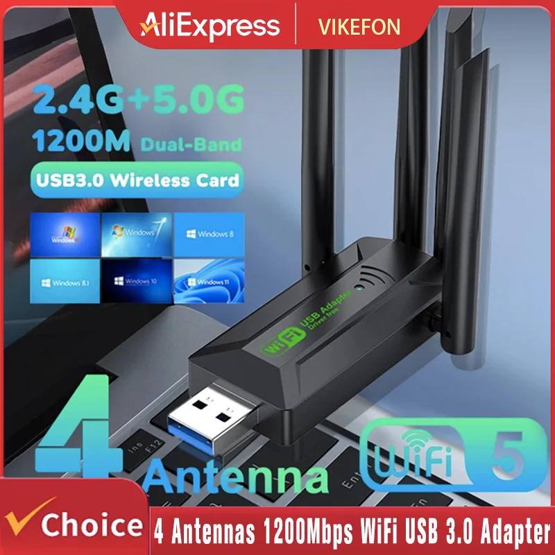 오리지널 4 안테나 1200Mbps WiFi USB 3.0 어댑터 2.4G/5GHZ 듀얼..