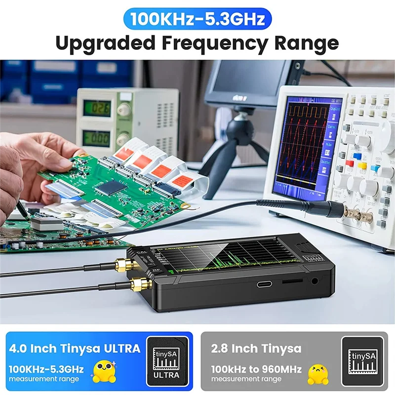 SeeSii 울트라 스펙트럼 분석기, 4.0 인치 100KHz  5.3GHz, 초소형 주파수, 투인원 신호 발생기, 100KHz  800MHz