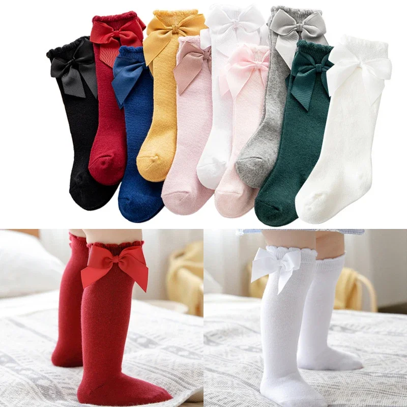 Baby Stuff Newborn Girl Princess Socks Infant Knee High Stockings Bow Children Kids Girls Fall Winter Cotton Mid-tube Socks 1