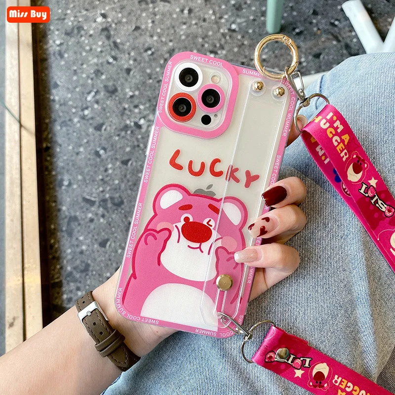 

Lucky Bear Transparent Clear Lanyard Crossbody Wristband Case for Samsung galaxy Note 10 20 S22 Ultra S21 FE S20 S10 Plus Cover