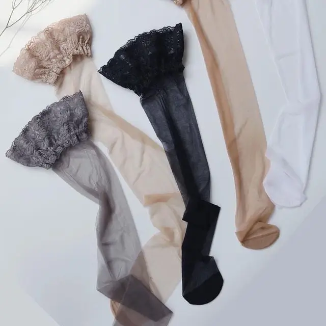 Calze Alte Alla Coscia Con Top In Pizzo Trasparente In Silicone Rimane - Foto 12